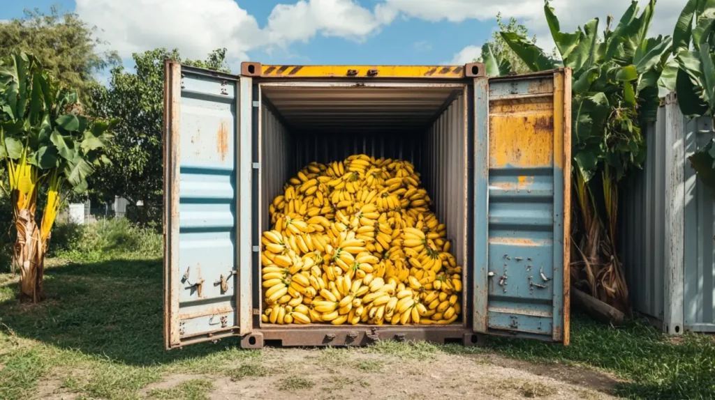 Shipping container filled with bananas