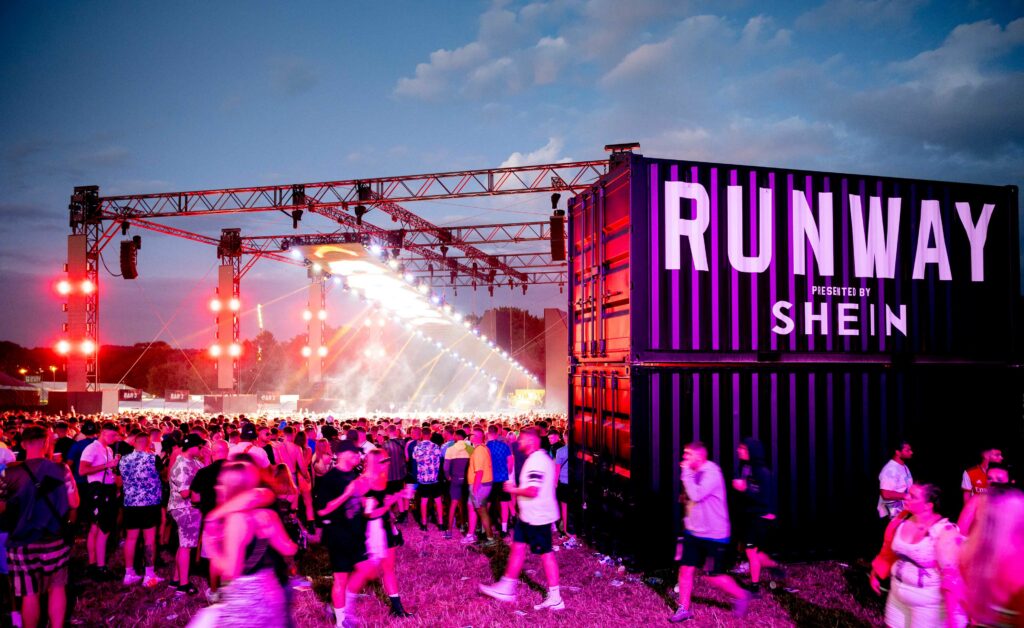branded shipping container at festival