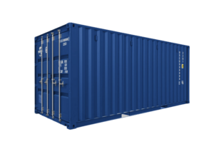 painted blue shipping container