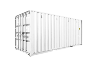 painted white shipping container