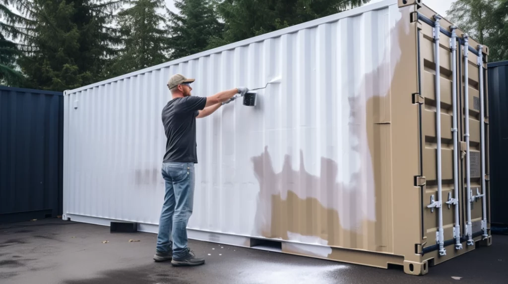 self-painting a shipping container