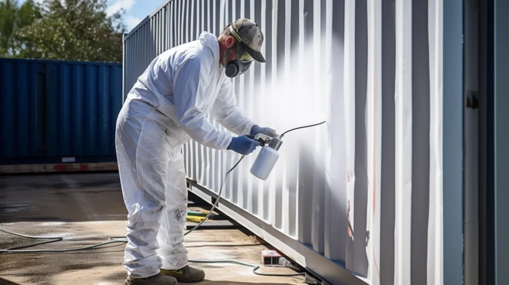 professional painting a shipping container