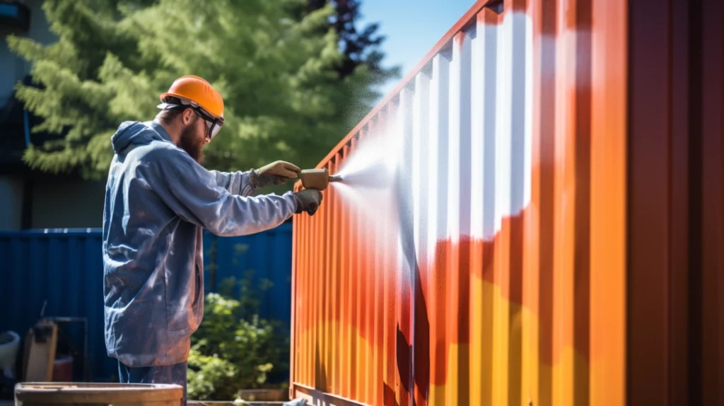 man painting shipping container