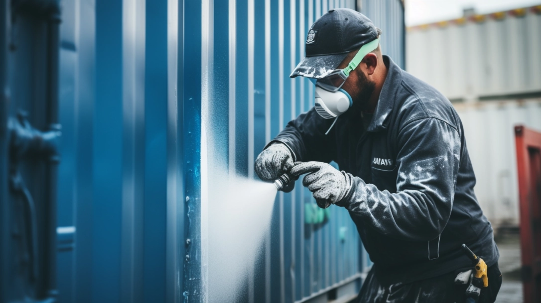 man painting a shipping container