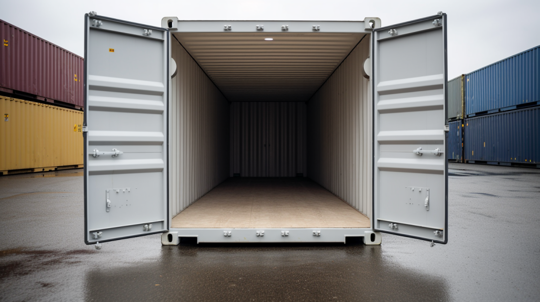 shipping container with doors open