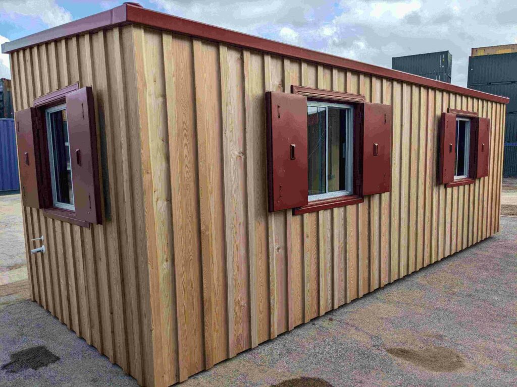wood cladded shipping container canteen
