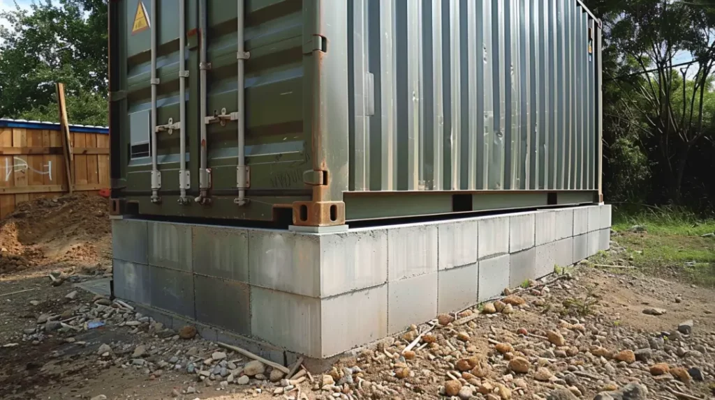 concrete block foundation for shipping container