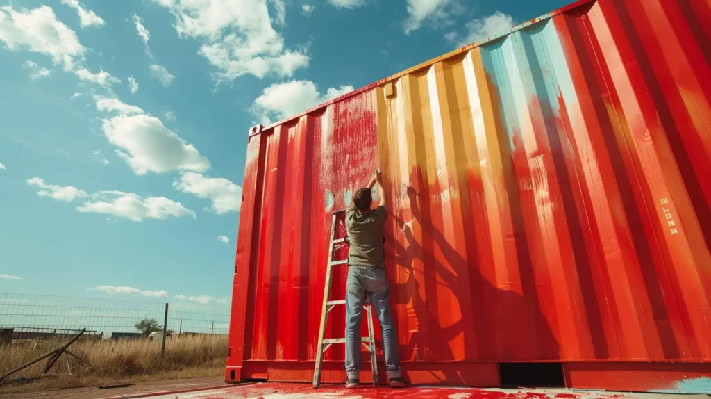man painting a shipping container