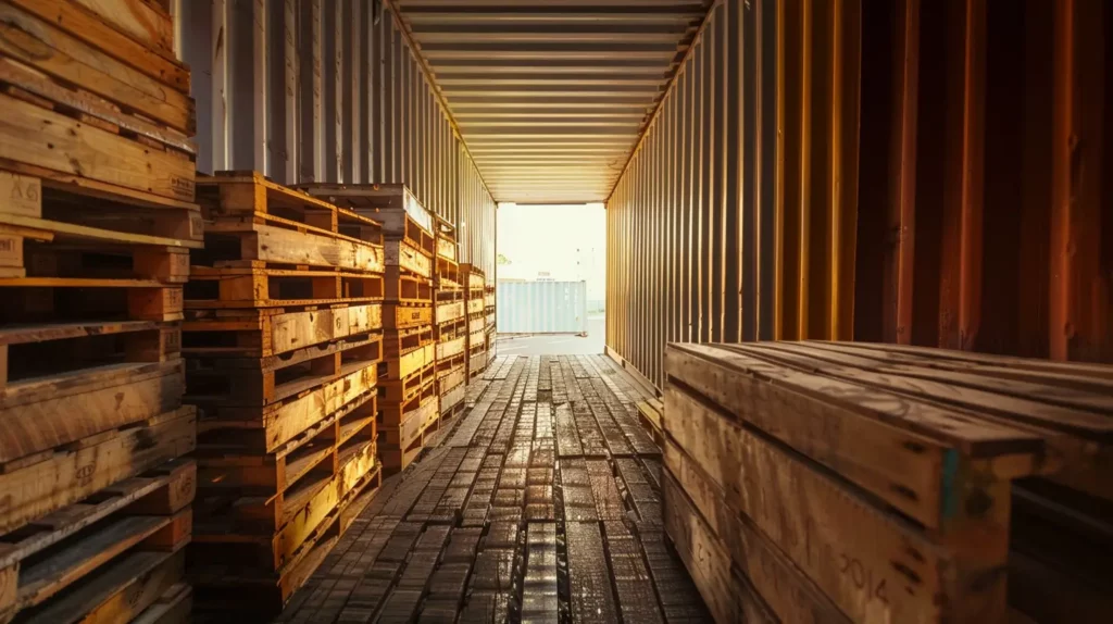 pallets inside shipping container
