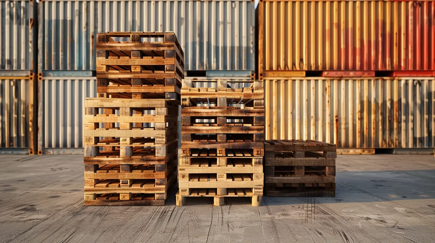 pallets in front of shipping containers