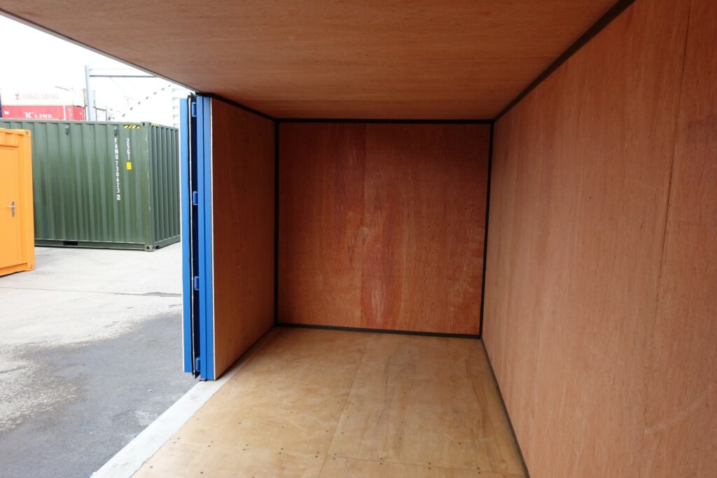 shipping container lined with ply wood