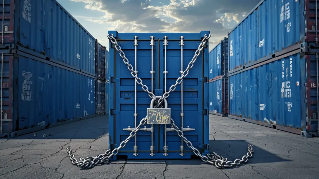 shipping container in chains
