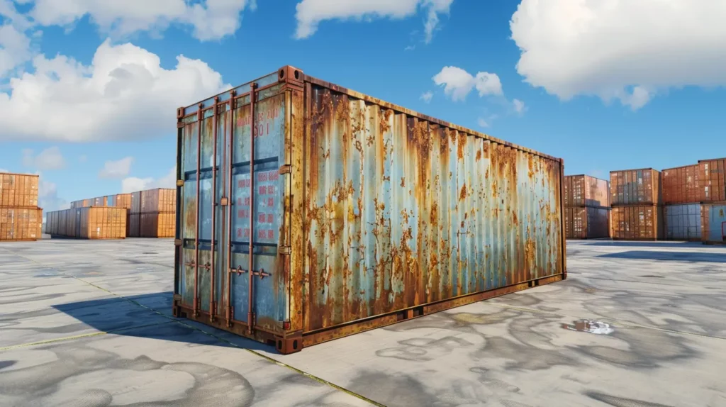 rusty shipping container in lot