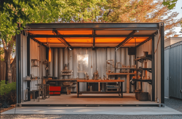 shipping container glassblowing workshop