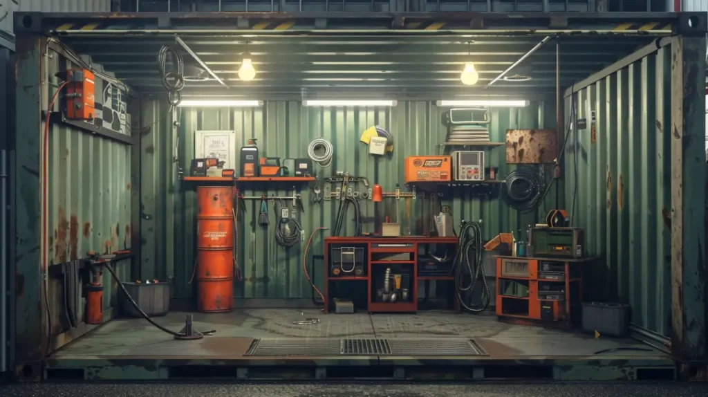 shipping container vehicle workshop