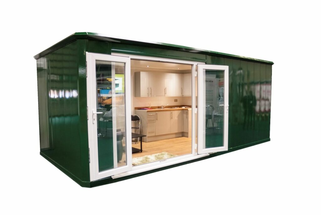 shipping container converted into man cave