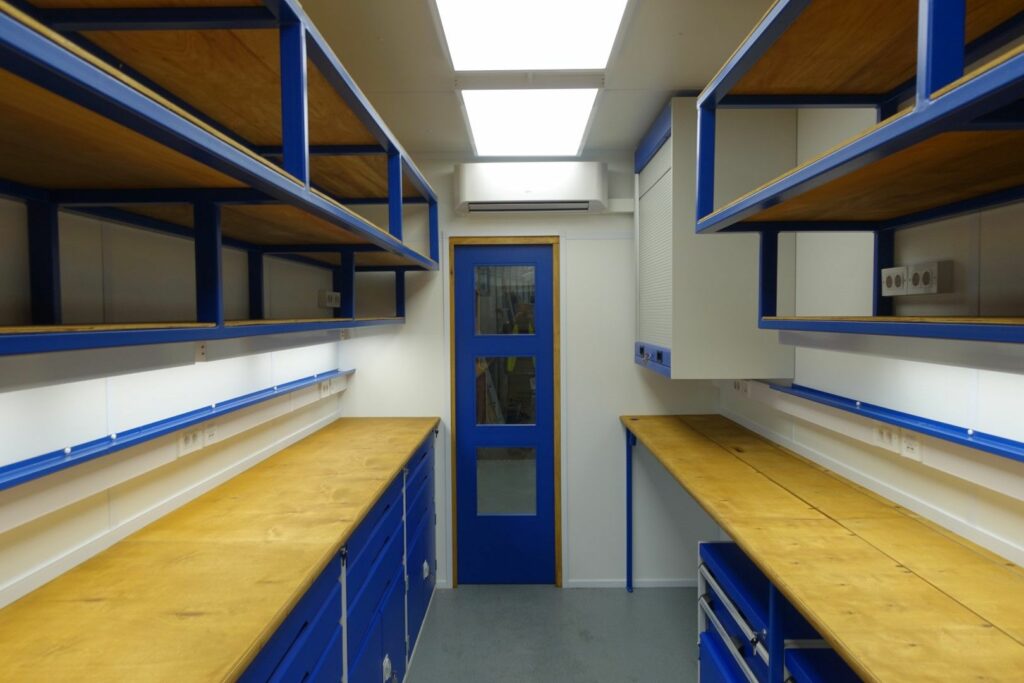 shipping container workshop interior