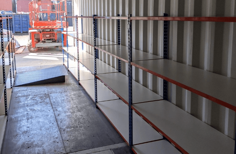 built in wooden shelves