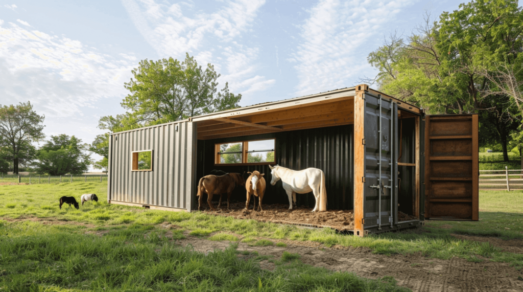 shipping container animal stall barn