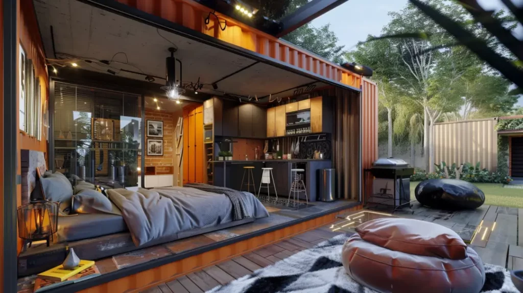 Inside a converted shipping container home