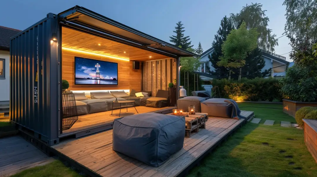 shipping container converted into a man cave