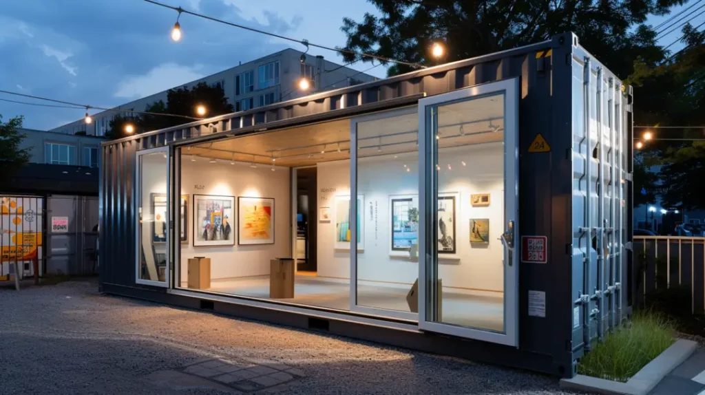 shipping container converted into an art gallery