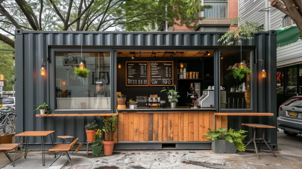 shipping container converted into a coffee shop