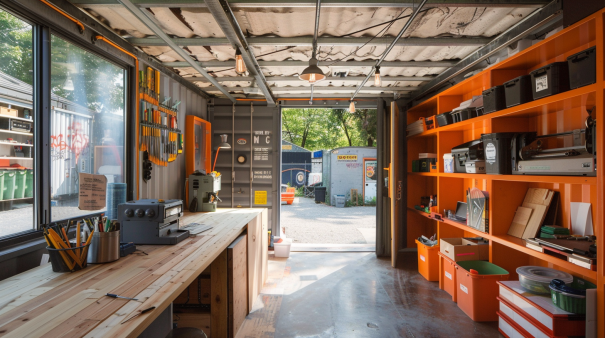Inside of a shipping container workshop