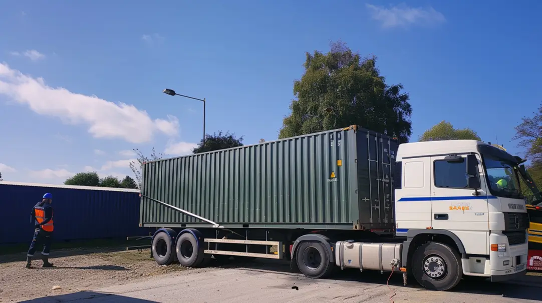shipping container being delivered