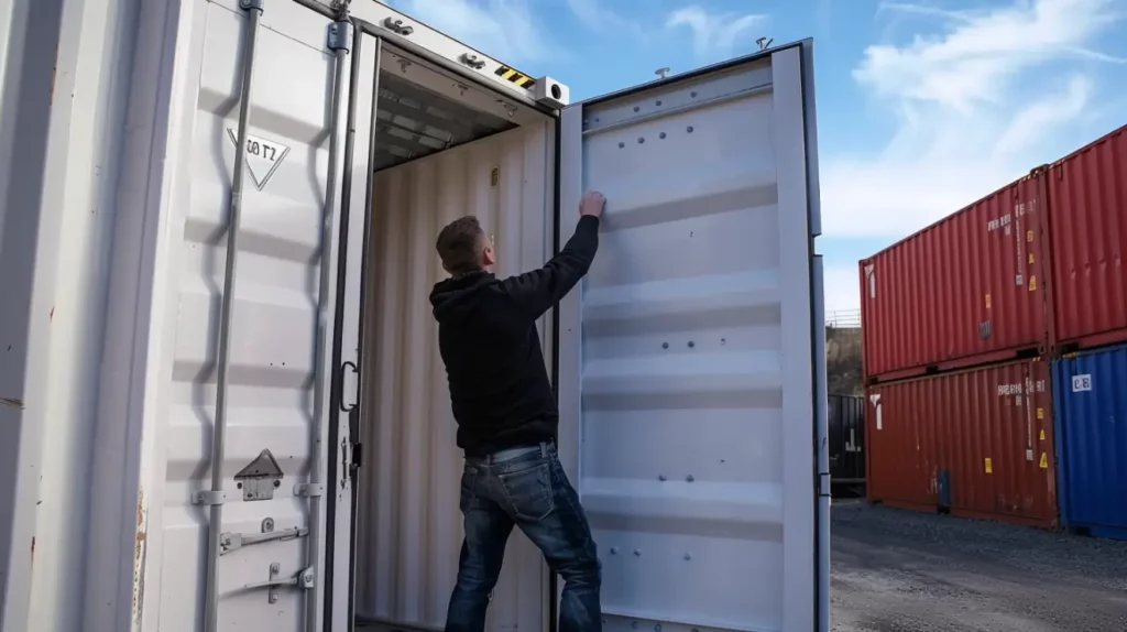 Person opening the right-hand shipping container door